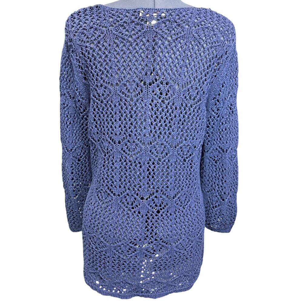 Coldwater Creek Open Knit Sweater L Navy Crochet Cotton Blend Boho - Picture 4 of 8